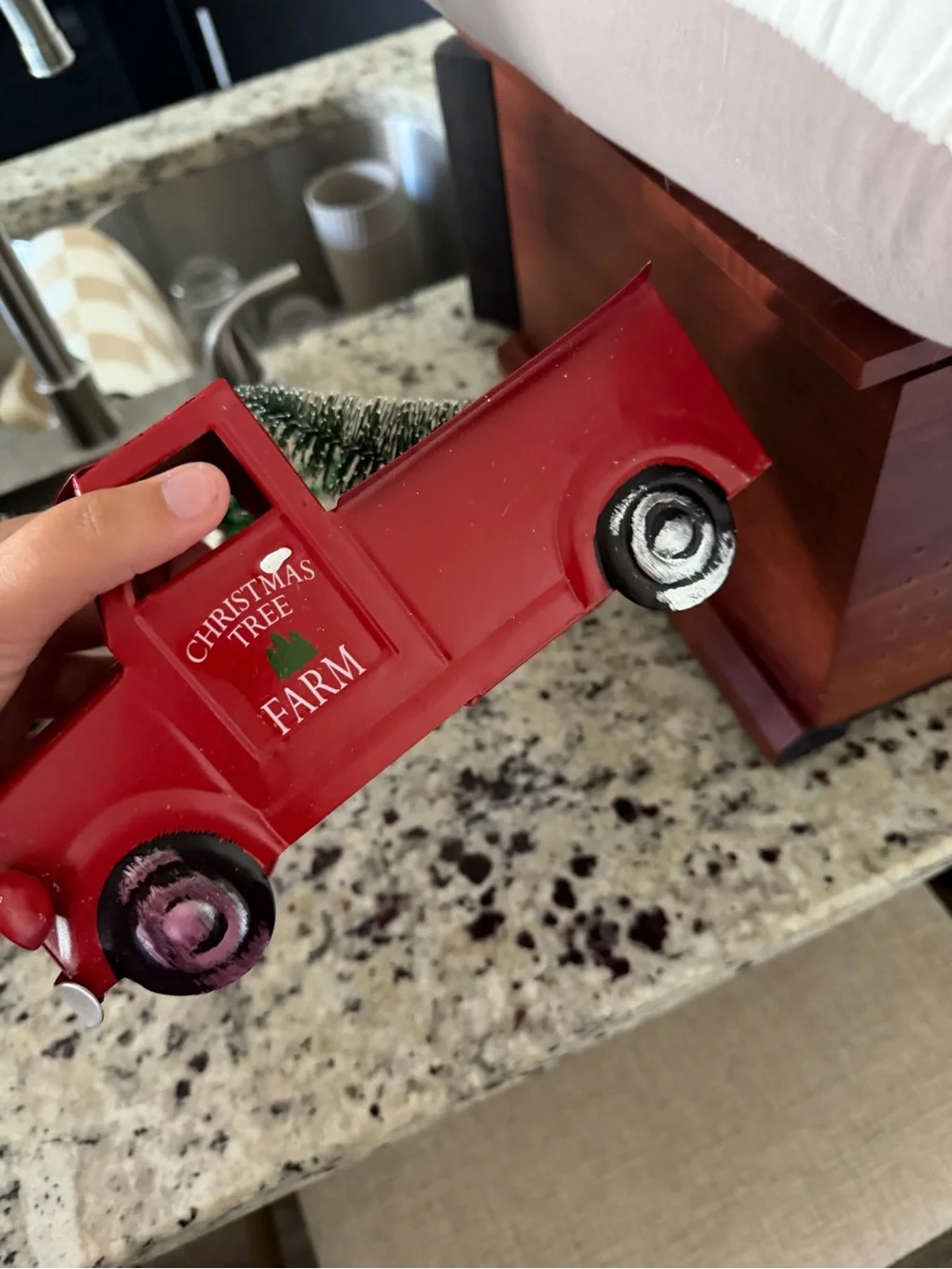 Christmas Tree Farm Red Decorative Truck Holiday Accent